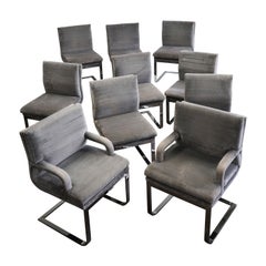 Set of 10 Vintage Modern Cantilever Dining Chairs Chrome with Grey Upholstery