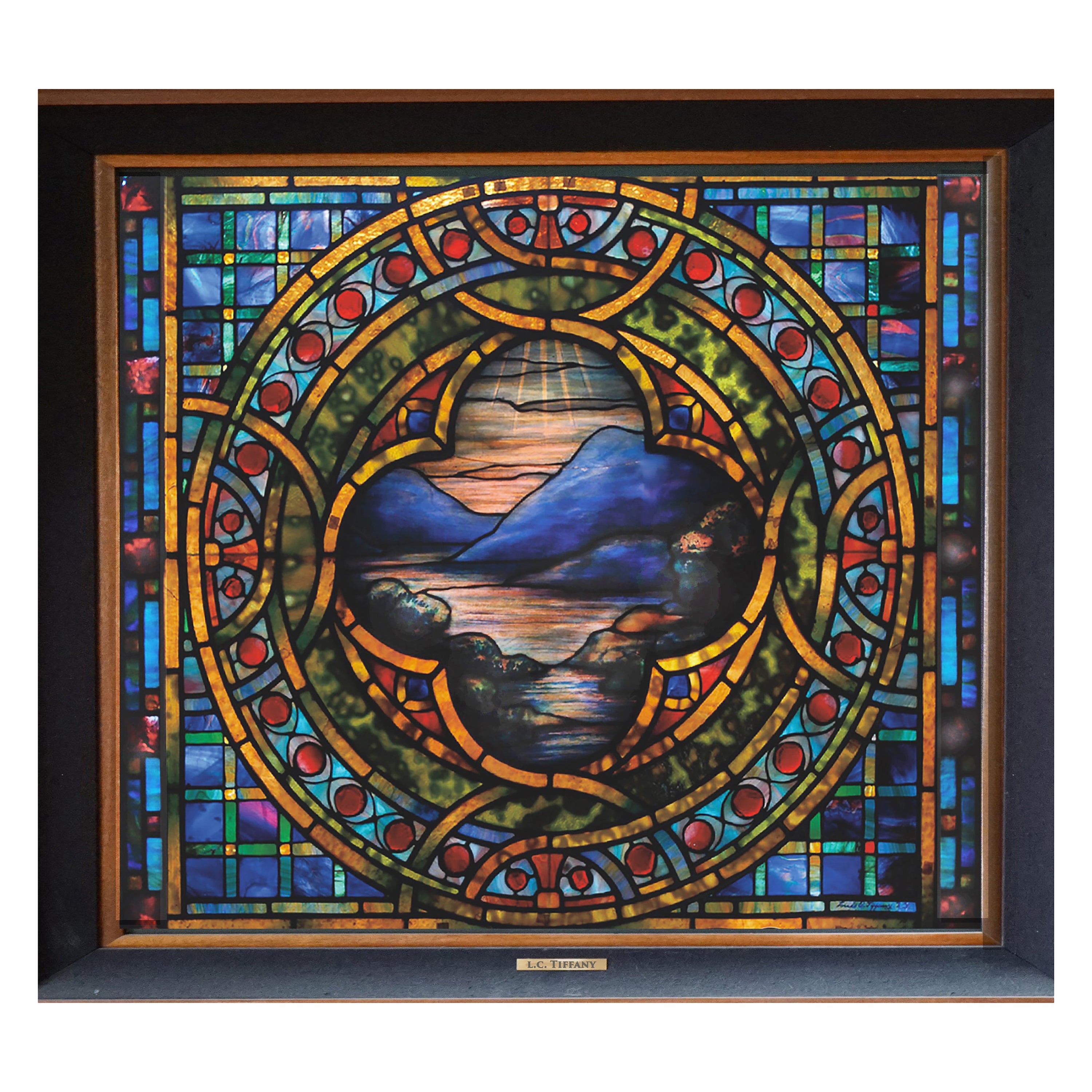 Louis C. Tiffany Studios Medallion Landscape Museum Art Glass Window