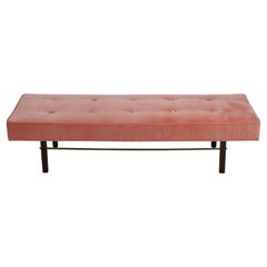 Milo Baughman for James Inc. 5 foot Tufted Bench with Holly Hunt Velvet & Brass 