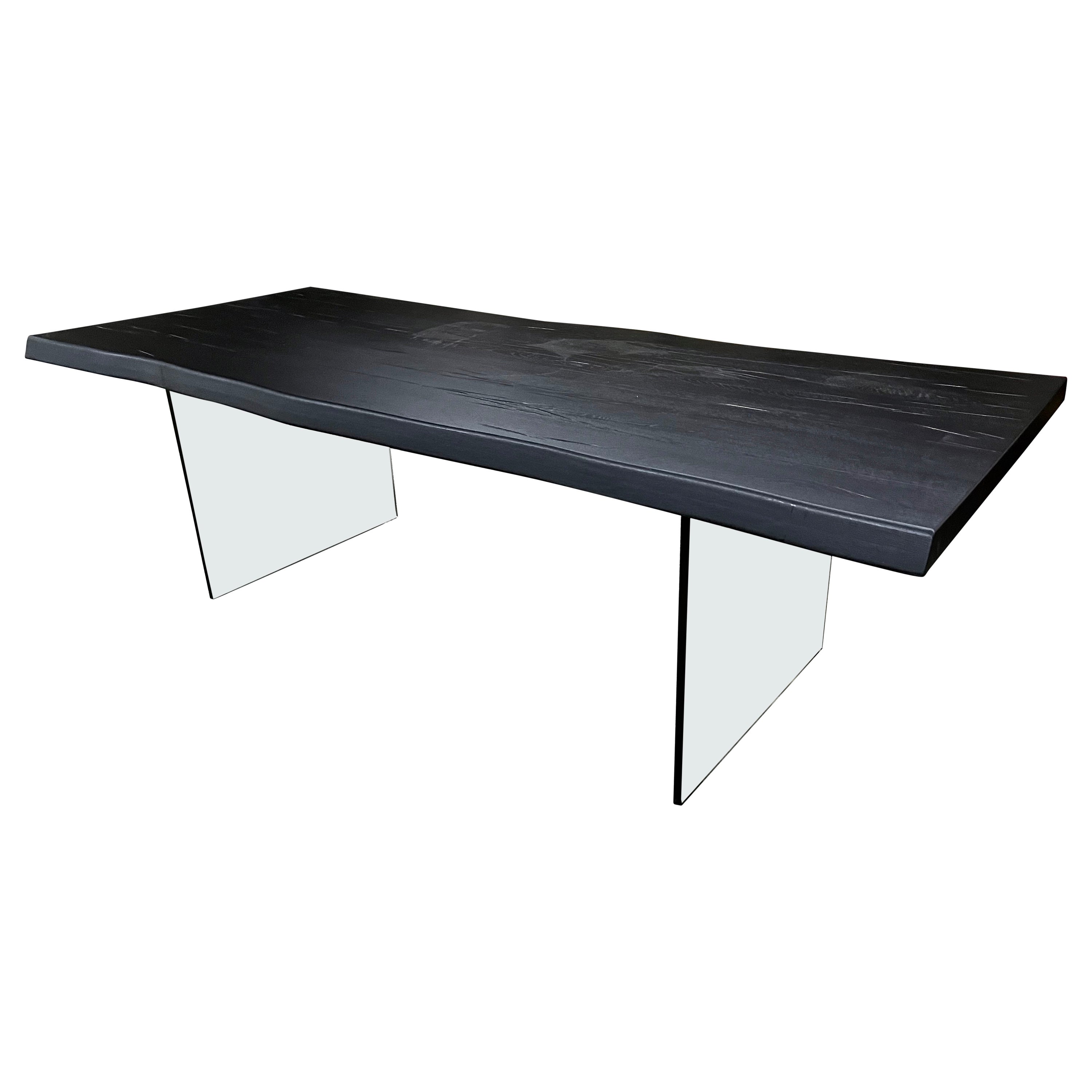 Contemporary Black Oakwood Live Edge Dining Table With Glass Feet, Austria 2022 For Sale