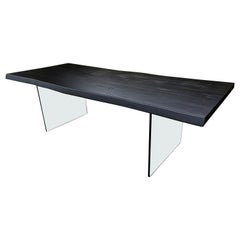 Contemporary Black Oakwood Live Edge Dining Table With Glass Feet, Austria 2022