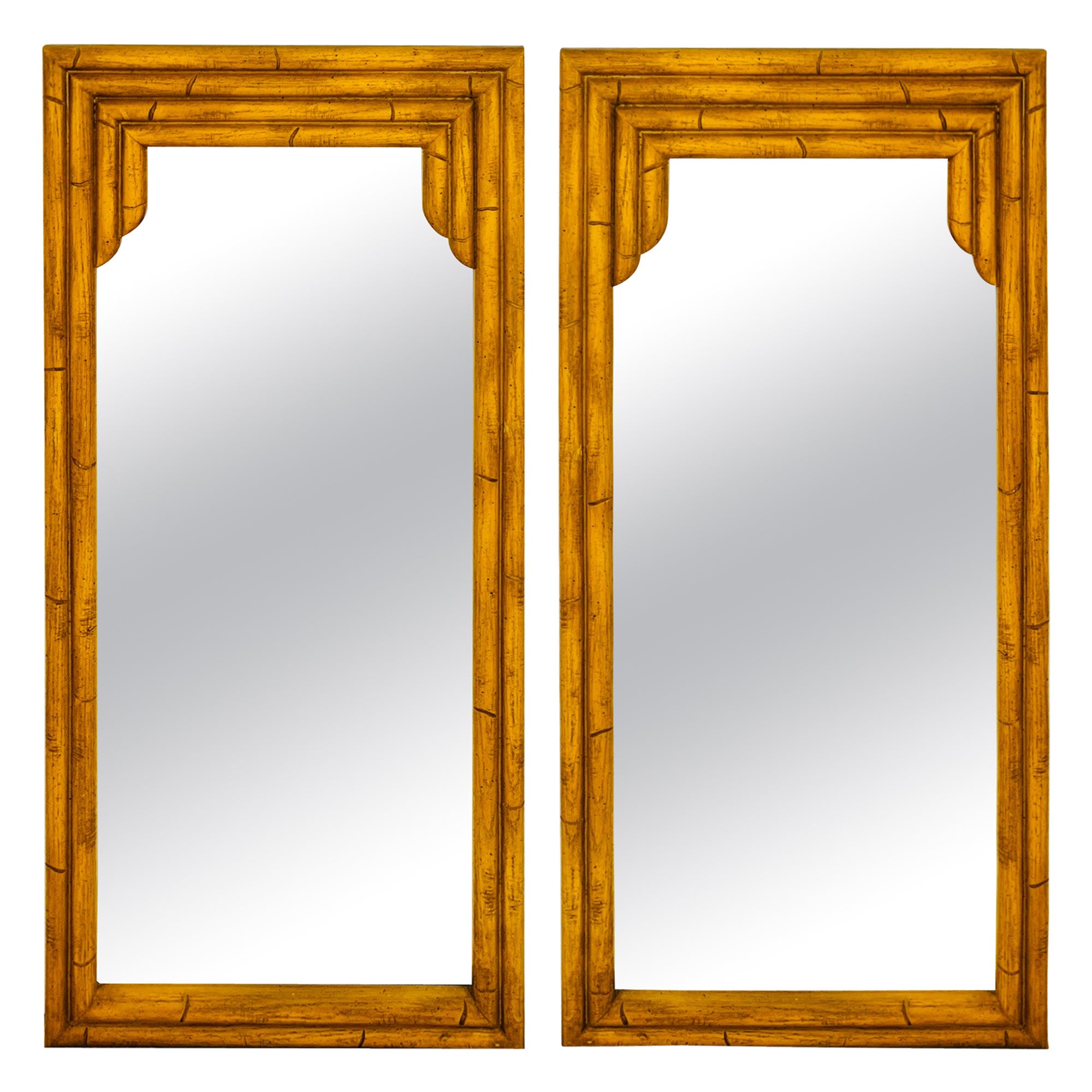 Pair of Pagoda Bamboo Mirrors In Wood and Resin, c. 1970's For Sale