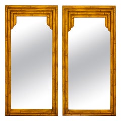 Pair of Pagoda Bamboo Mirrors In Wood and Resin, c. 1970's