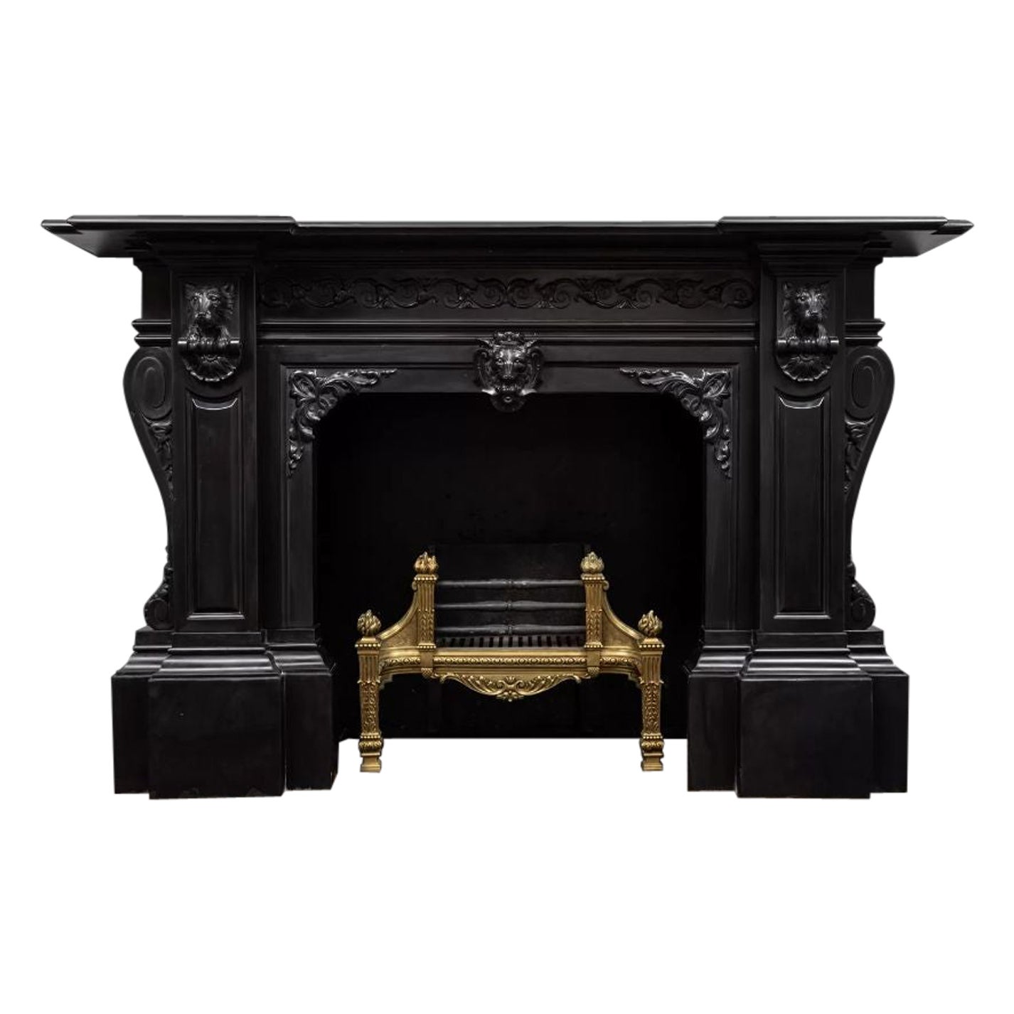 19th Century Black Marble Fireplace, circa 1860 For Sale