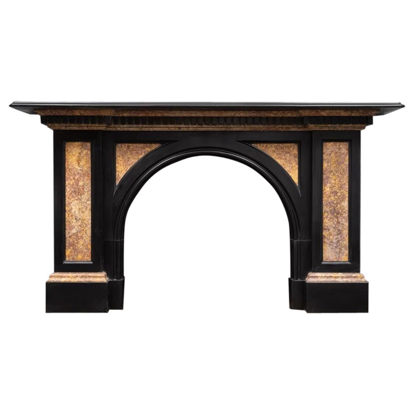 Antique Black Marble Fireplace with Coloured Brocattele Marble, circa 1860 For Sale