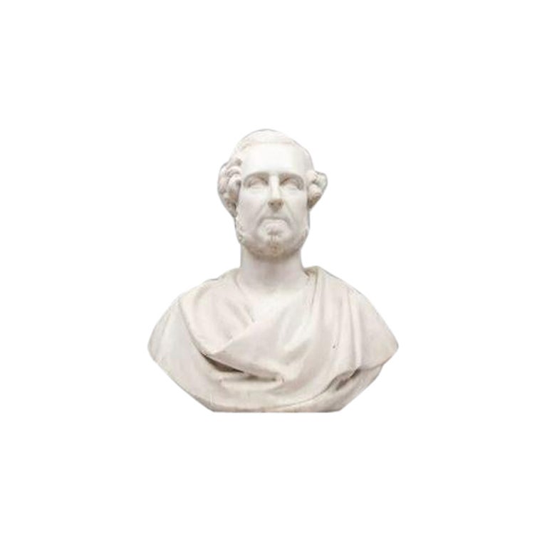 Antique Marble Bust of a Bearded Male in Classical Roman Attire, circa 1860 For Sale