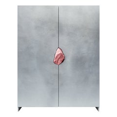 Oxidized and Waxed Aluminium Small Cabinet with Thulite Stone by Pierre De Valck