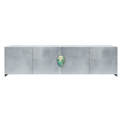 Oxidized and Waxed Aluminium Big Cabinet with Aquamarine by Pierre De Valck