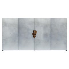 Oxidized and Waxed Aluminium Big Cabinet with Petrified Wood by Pierre De Valck