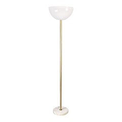 Italian Modern Floor lamp in opaline plexiglass, marble and golden metal, 1970s