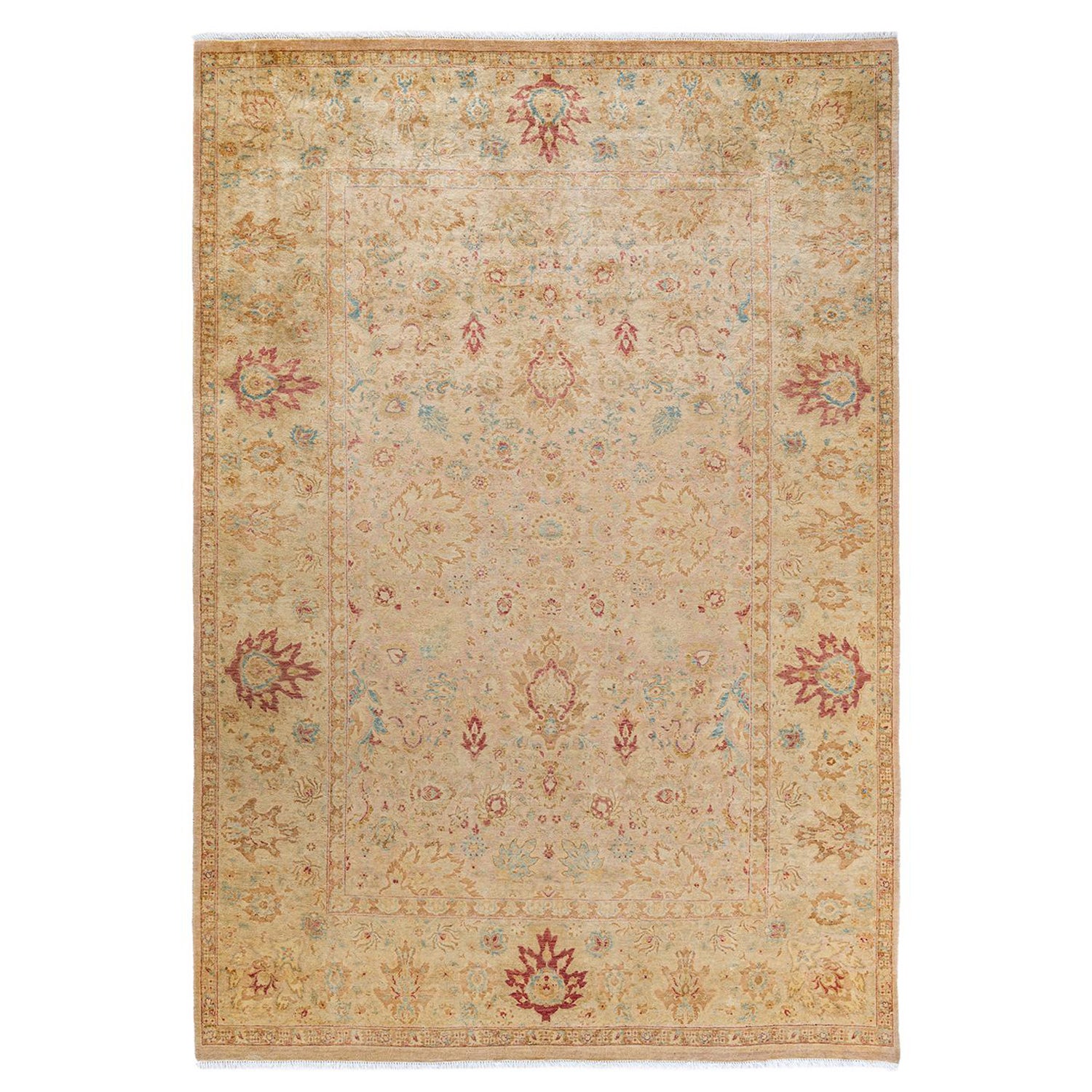 One of Kind Hand Knotted Traditional Oriental Mogul Beige Area Rug For Sale