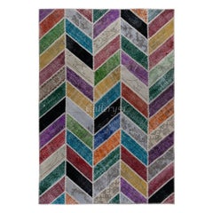 Modern Handmade Patchwork Rug, Colorful Wool Carpet, Custom Options Available