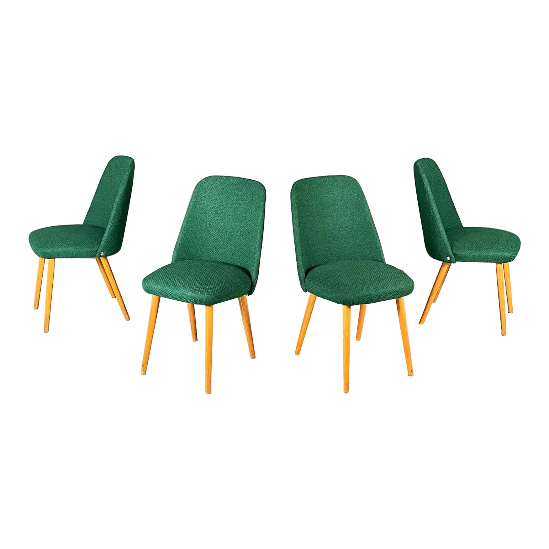 Italian Mid-Century Modern Chairs in Forest Green Fabric and Wood, 1960s For Sale