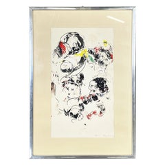 Peinture abstraite moderne italienne sur papier et cadre métallique, 1972