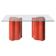 Wooden Red Dining Table with Birds by Alekos Fassianos