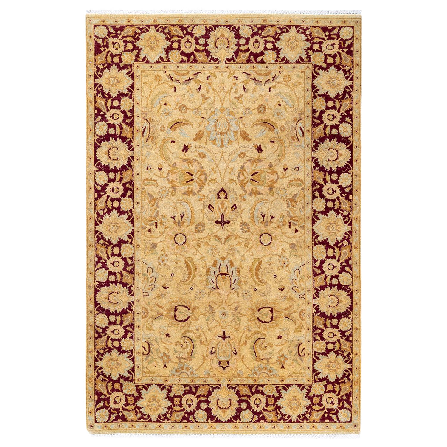 One of Kind Hand Knotted Traditional Oriental Mogul Ivory Area Rug