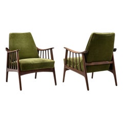 Teak Upholstered Armchairs with Slat Armrests, Denmark 1960s