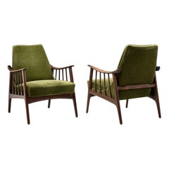 Used Teak Upholstered Armchairs with Slat Armrests, Denmark 1960s