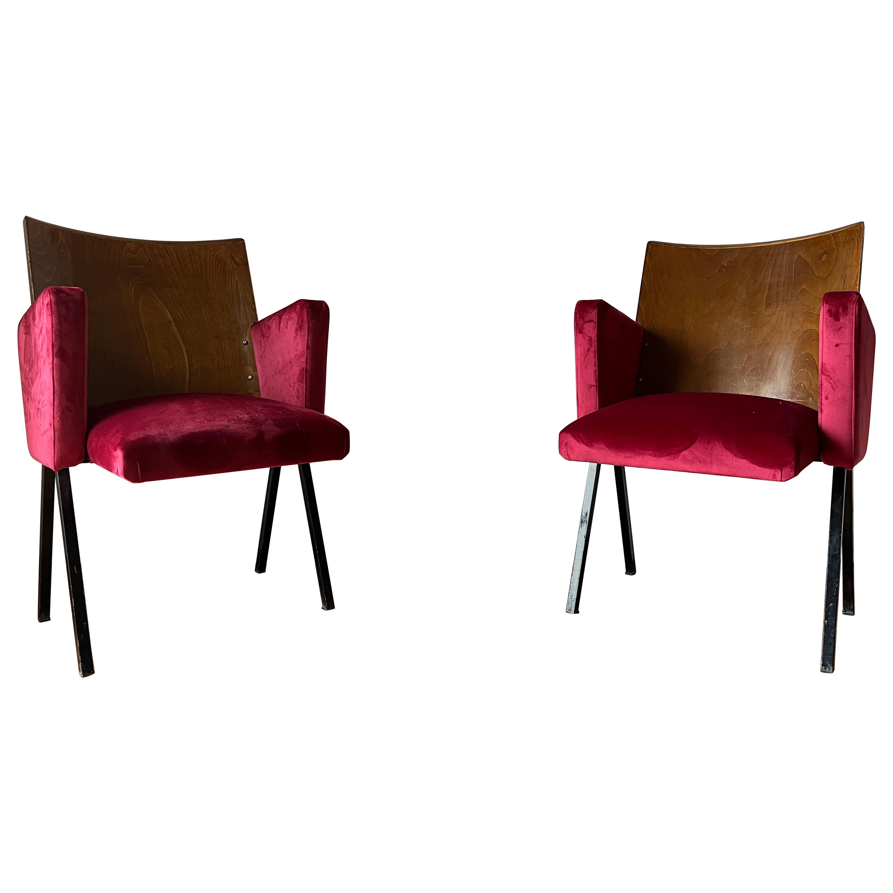 Pair of Theatre Red Chairs, 1950s