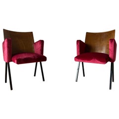 Retro Pair of Theatre Red Chairs, 1950s