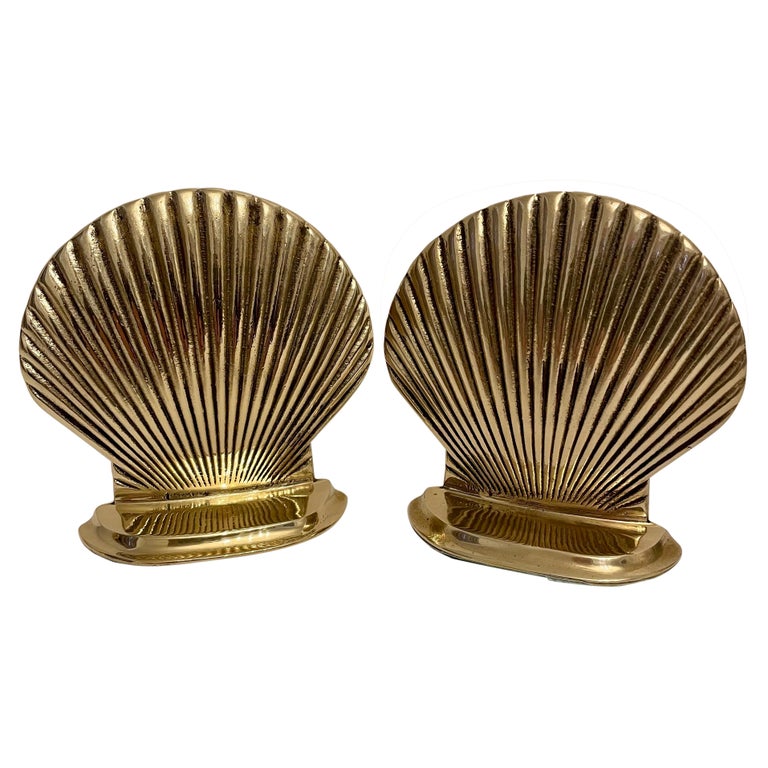 Vintage Brass Clam Shell Seashell Bookends For Sale at 1stDibs