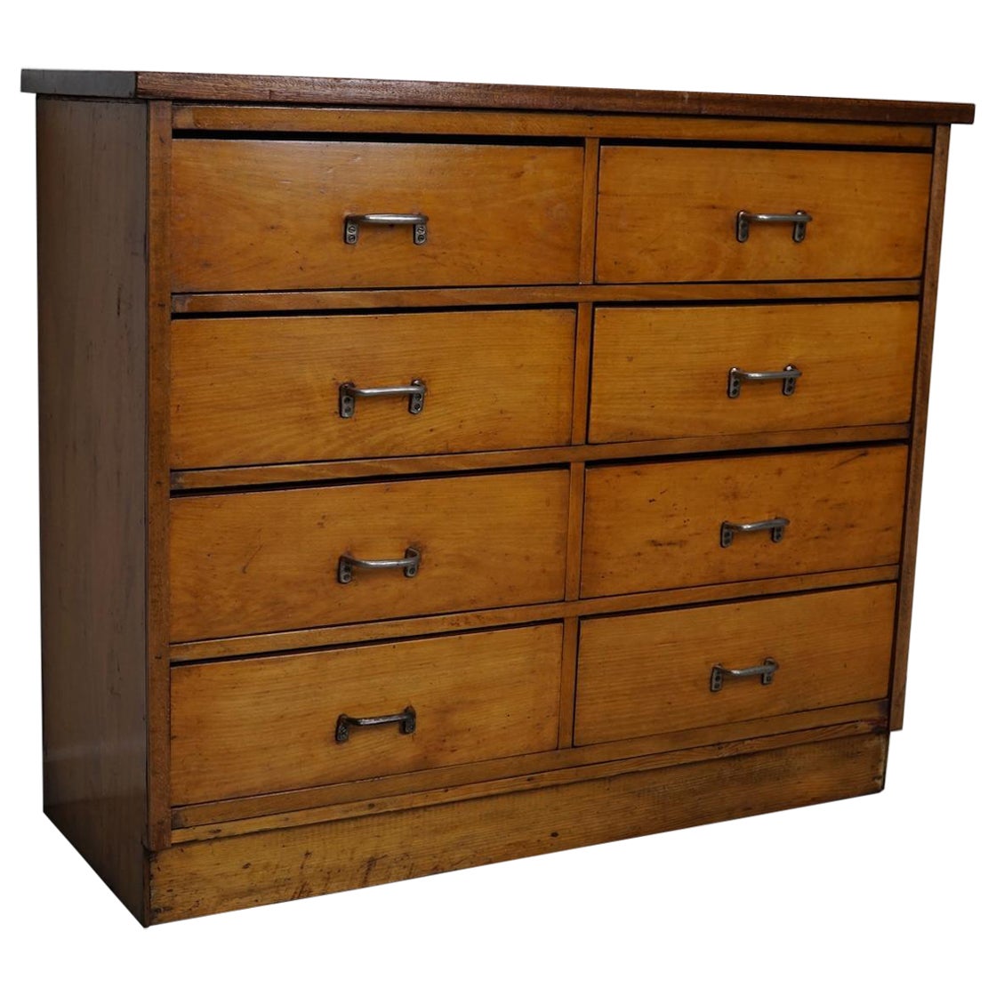 Dutch Industrial Beech Apothecary Cabinet, Mid-20th Century