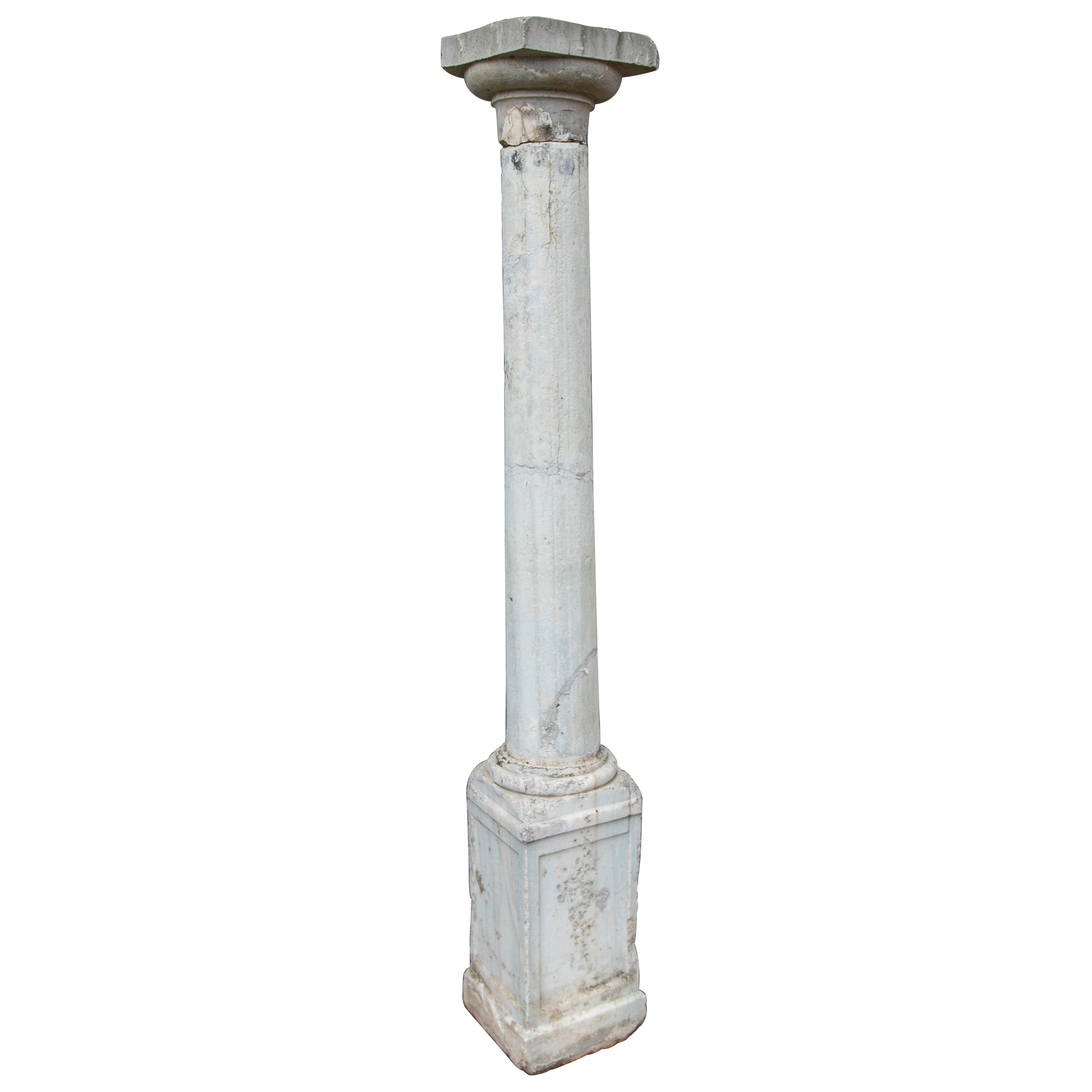 colonne italienne en marbre du 18ème siècle avec base rectangulaire