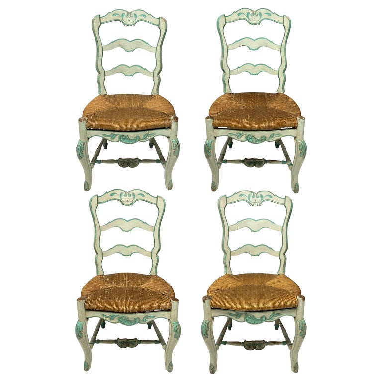 Set Of Four Swedish Painted Chairs For Sale at 1stDibs