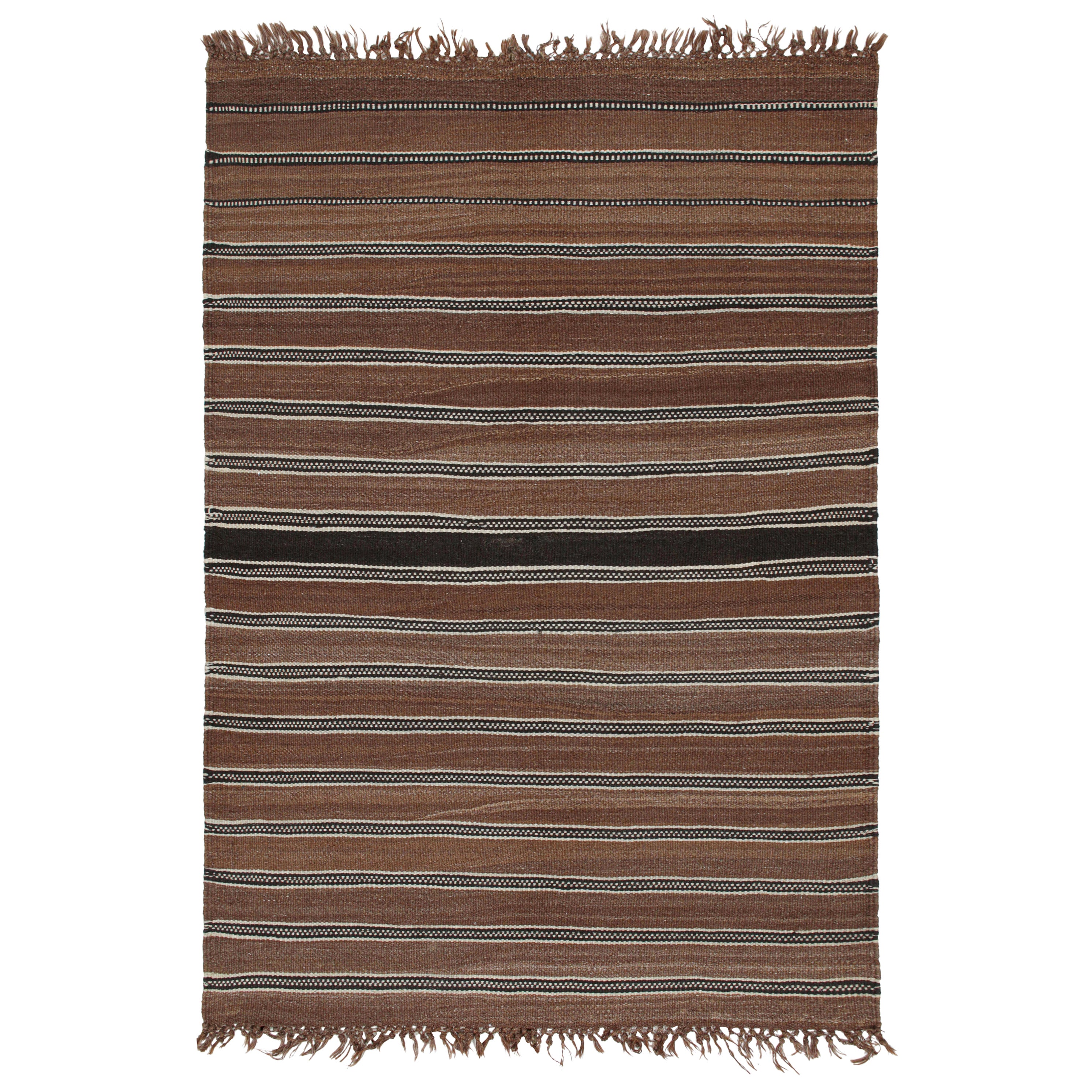 Varamin Persischer Varamin mit braunen, schwarzen und weißen Streifen von Teppich & Kelim im Angebot