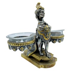 Antique Baccarat Paris, French Bronze and Crystal Salt Cellar, 19th Century