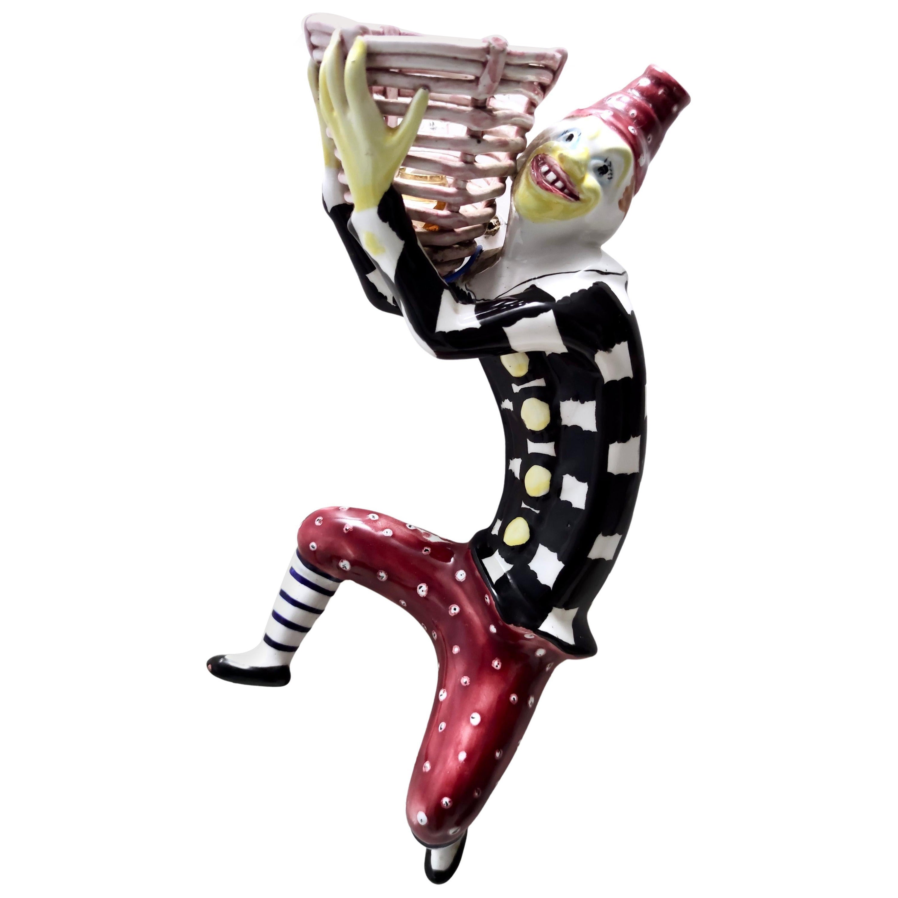 Multicolor Lacquered Ceramic Clown Wall Light Sconce by Coronetti, Italy