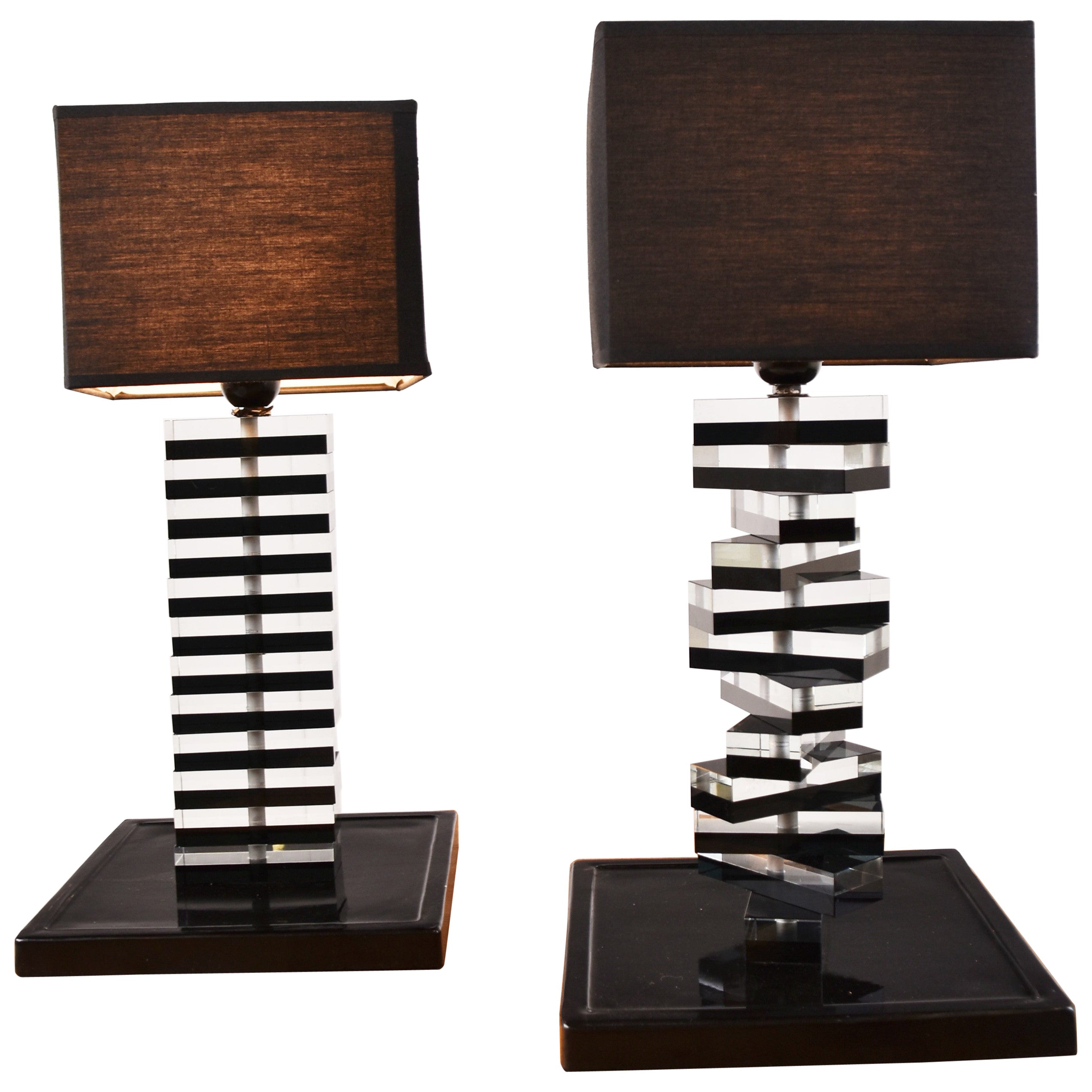 Pair of Black Glass Table Lamps at 1stDibs