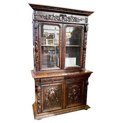 Antique Carved Oak French Henri II Cupboard
