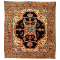 Vintage Orange Vinatge Persian Serapi Handmade Wool Rug with Medallion Motif