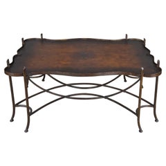 Retro Maitland Smith Gilded Iron Faux Bois Coffee Table Tole Style Painted Tray Top