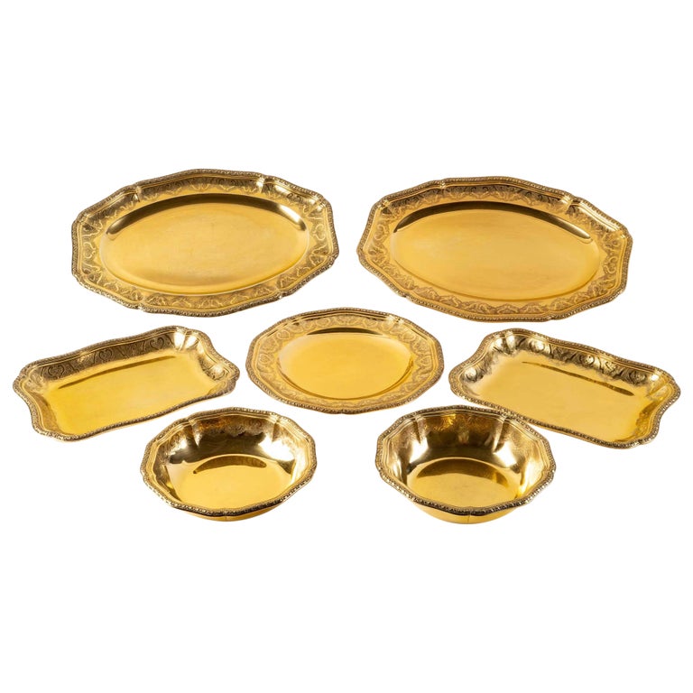 Puiforcat, Set of Elysée Vermeil Gold Sterling Silver Serving Dishes, 7 Pieces For Sale
