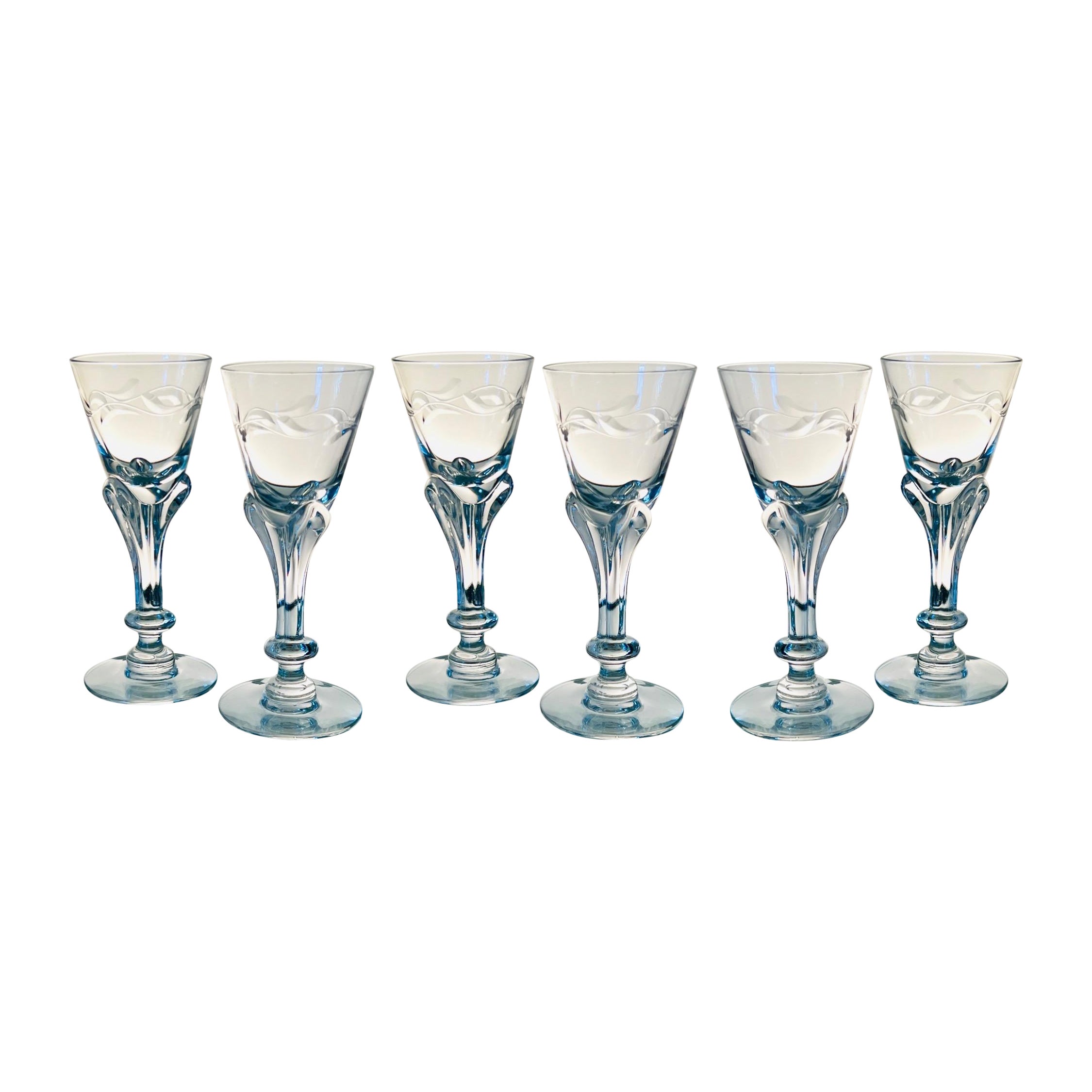 Copas cordiales de cristal Art Nouveau de Tiffin Glass, set de diez