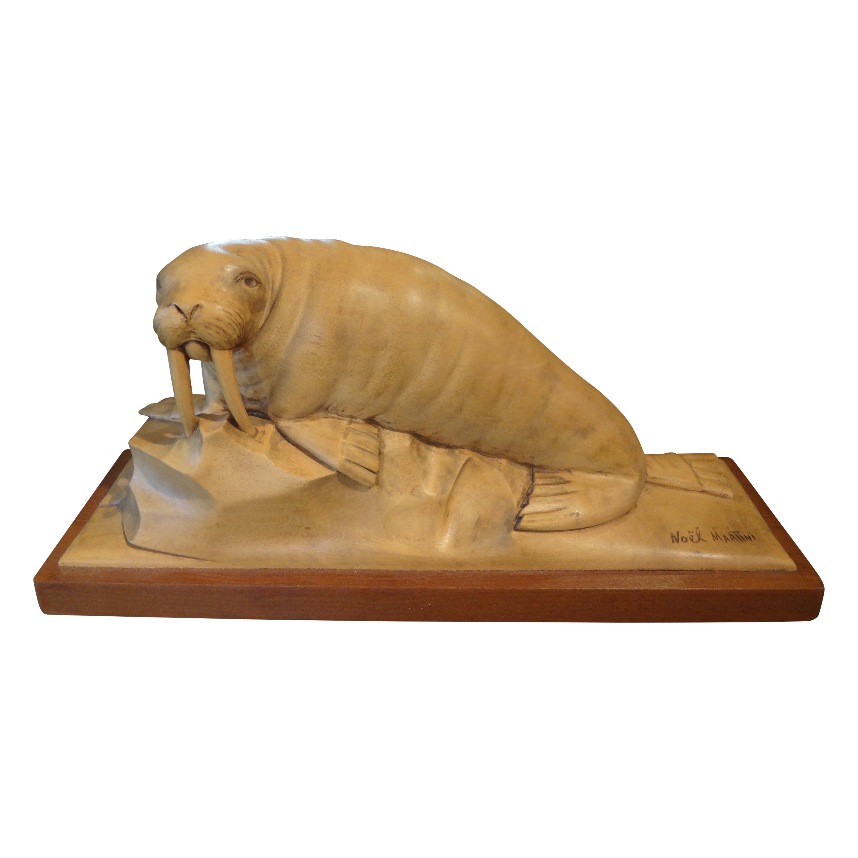 French Art Deco Carved Wood Walrus Sculpture, Signed Martini For Sale at  1stDibs