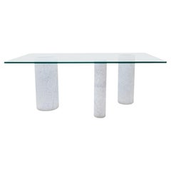 20th Century White Italian Marble, Glass Dining Room Table by Massimo Vignelli