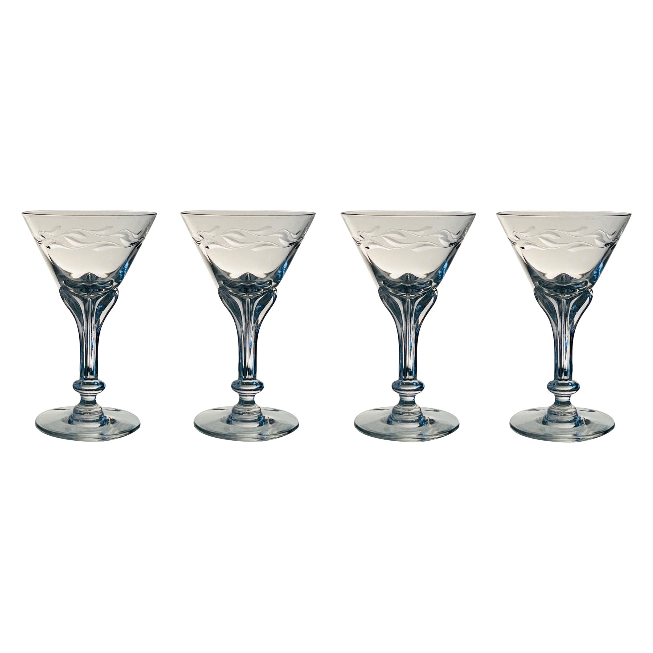 Art Nouveau Crystal Cocktail Glasses by Tiffin Glass, Set of Twelve, c. 1950s For Sale
