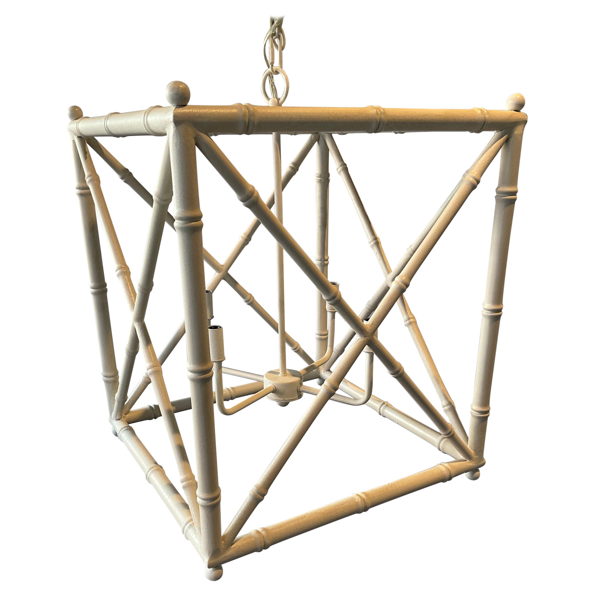 Large White Faux Bamboo Square Chandelier by Scalamandre Maison by Port 68 For Sale