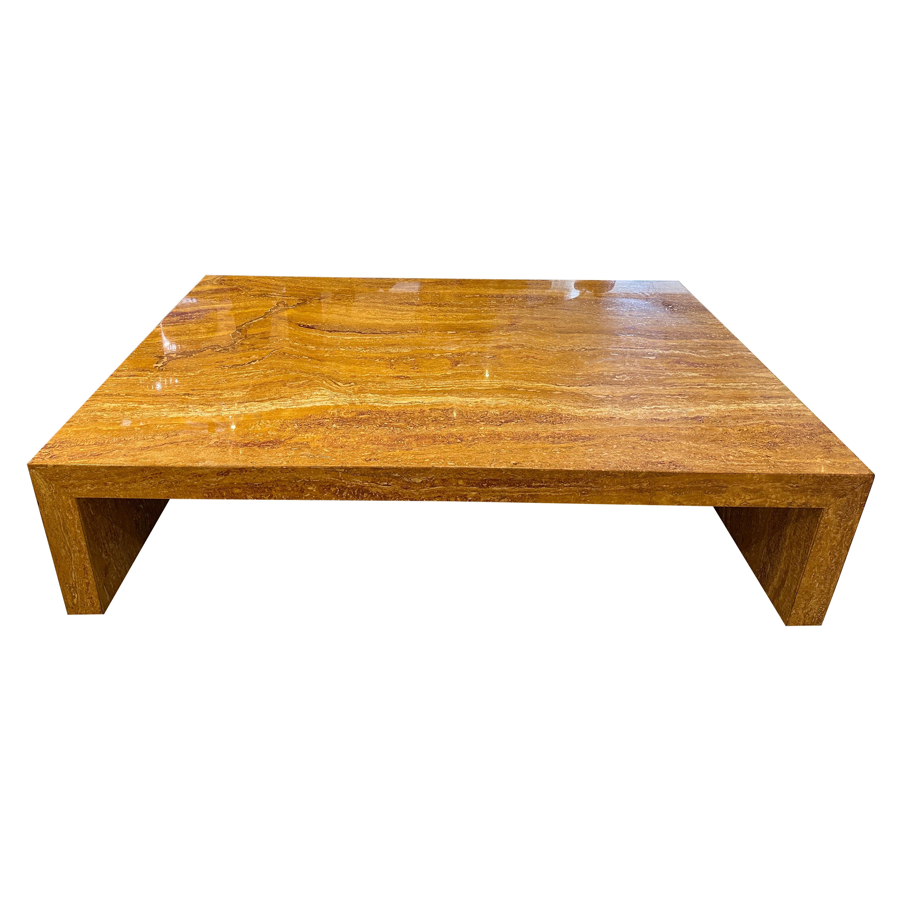 Seltener Couchtisch aus Giallo Siena-Marmor im Wasserfall-Stil