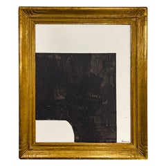 Original Modernes zeitgenössisches Schwarz-Weiß-Gemälde in antikem vergoldetem Rahmen