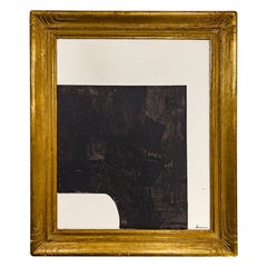 Original Modern Contemporary Black and White Painting in Antique Gilt Frame