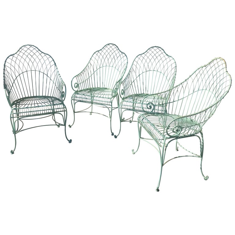 Set of 4 French Wire Garden Chairs For Sale at 1stDibs