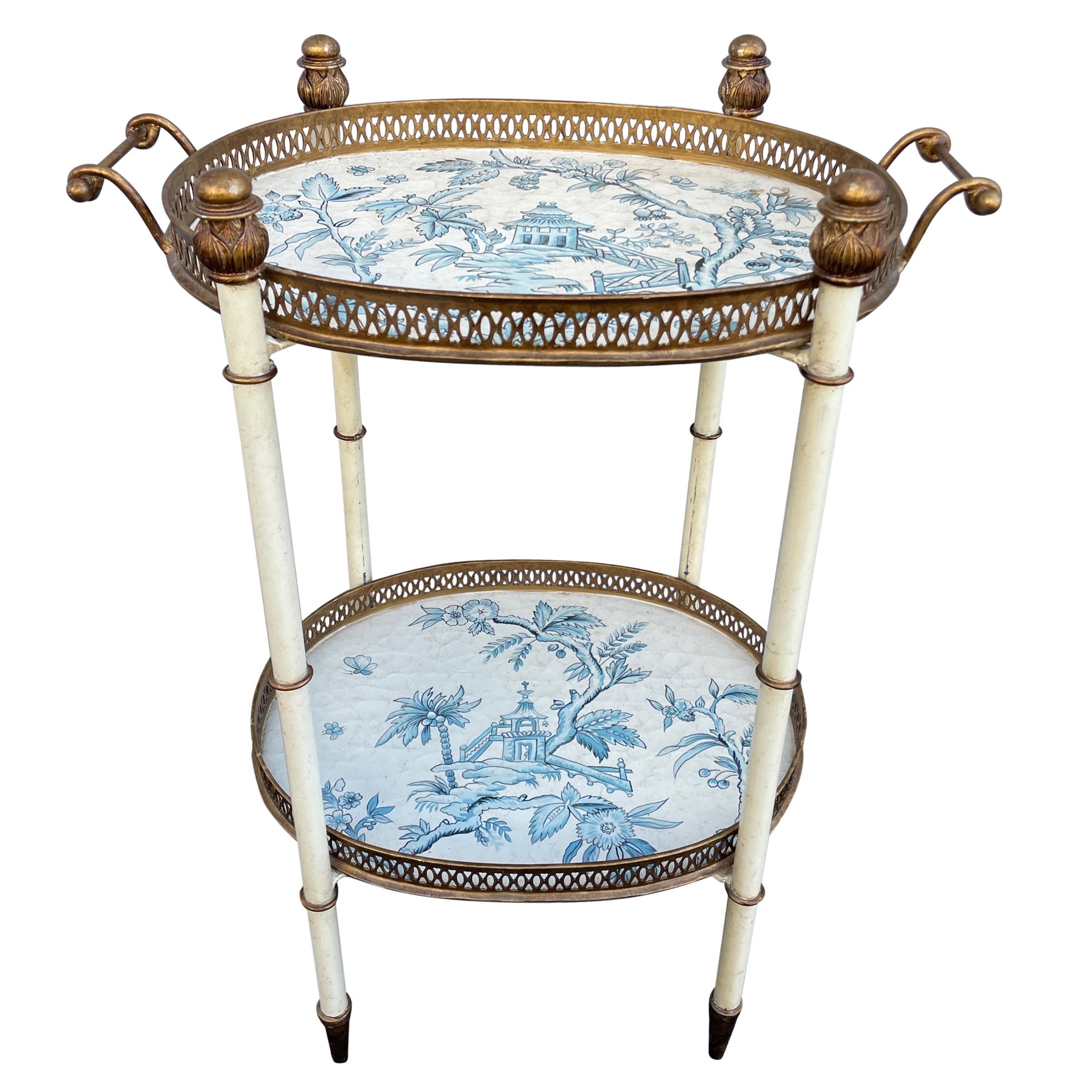 Vintage Two Tiered Chinoiserie Style Tray Table