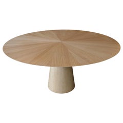 Custom Midcentury Style Round Oak Dining Table with Pedestal Base by Adesso