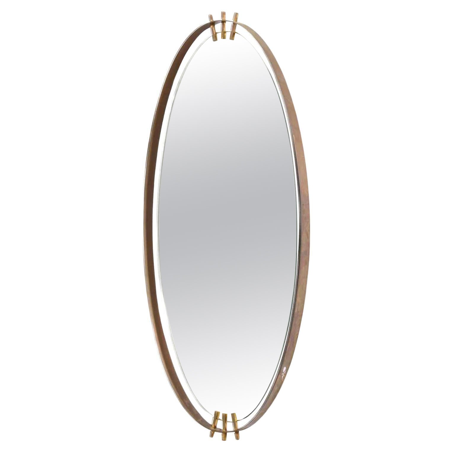 20th Century Italian Oval Metal, Brass Wall Mirror by Santambrogio & De Berti