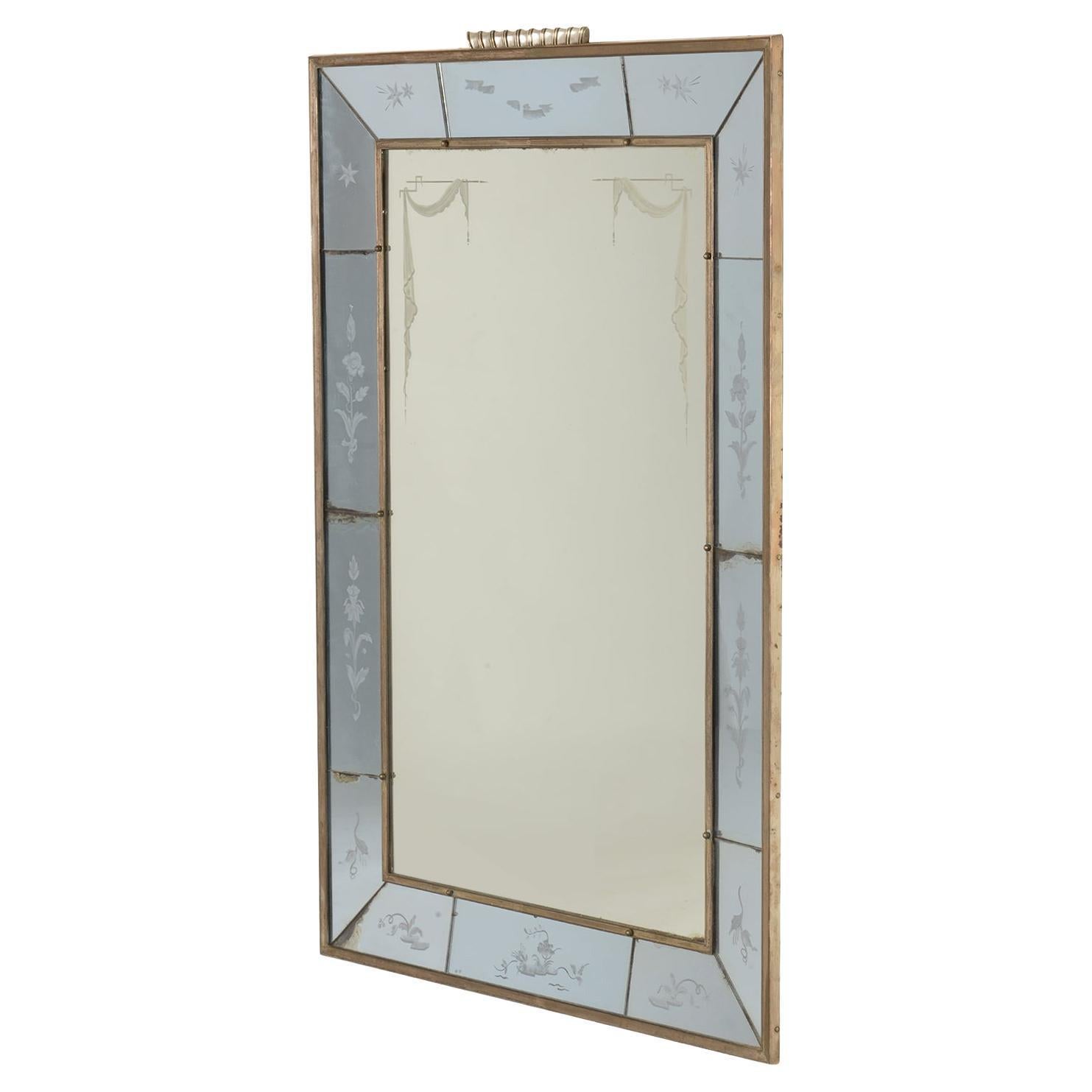 20th Century Blue Italian Colored Crystal Glass Wall Mirror by Luigi Brusotti