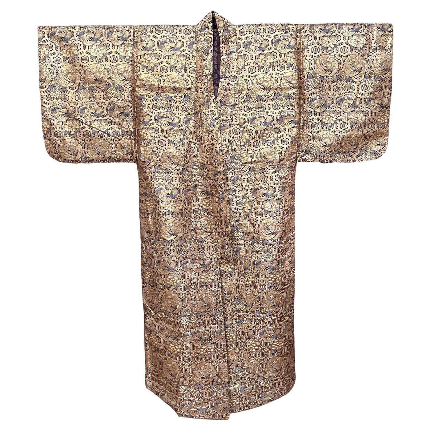 Japanese Robe Hooks Japanese Brocade Noh Costume Kimono Robe Meiji Period For Sale at ...